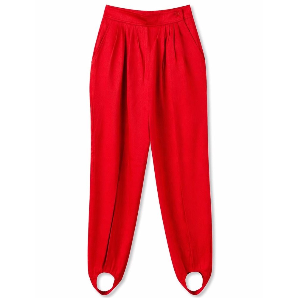VTG Y2K Part One Red Stirrup Pants Womens Size 12 High Waist Elastic Minimalist
